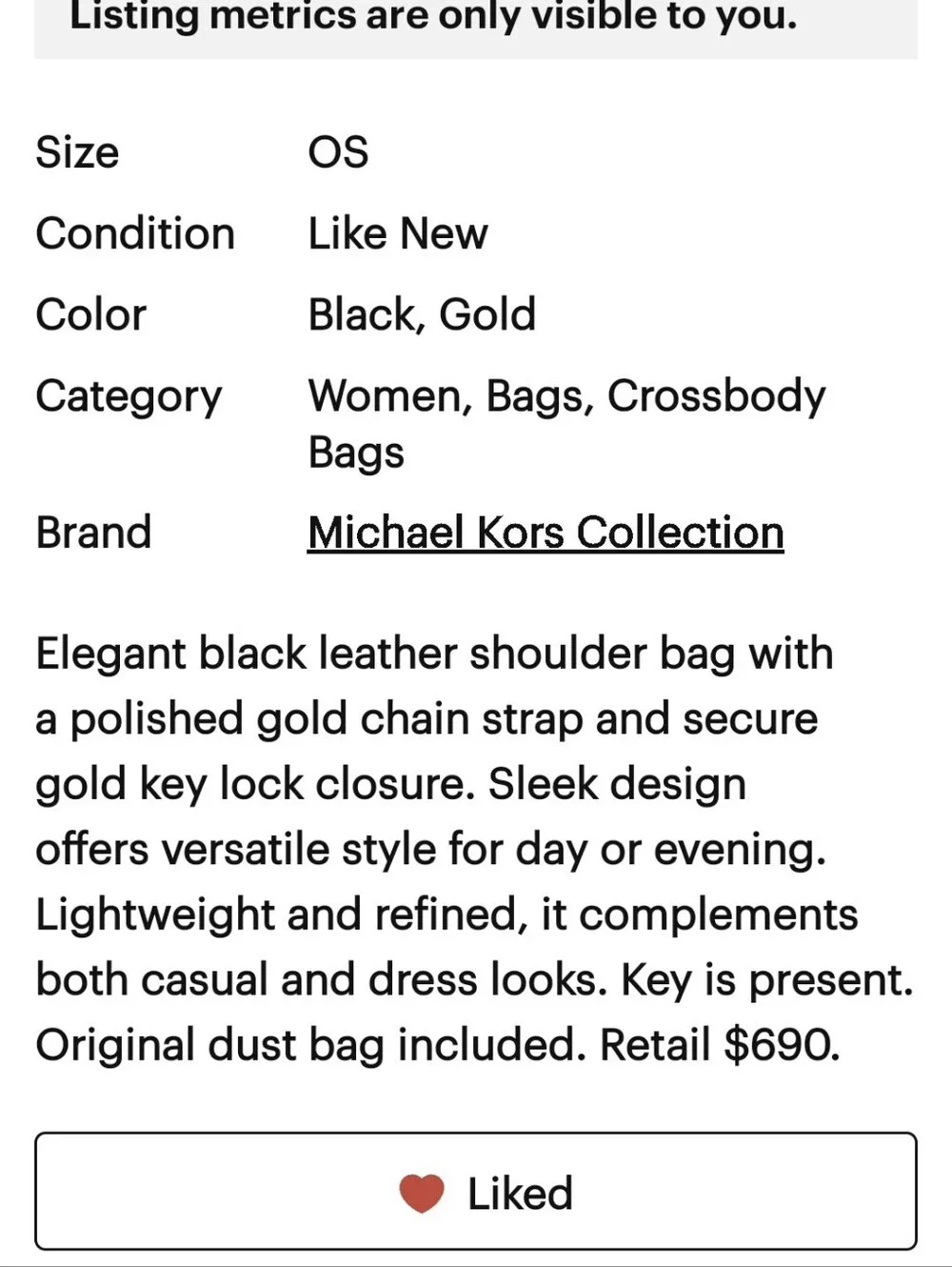 Michael Kors Collection Black Leather Chain Shoulder Bag NWOT